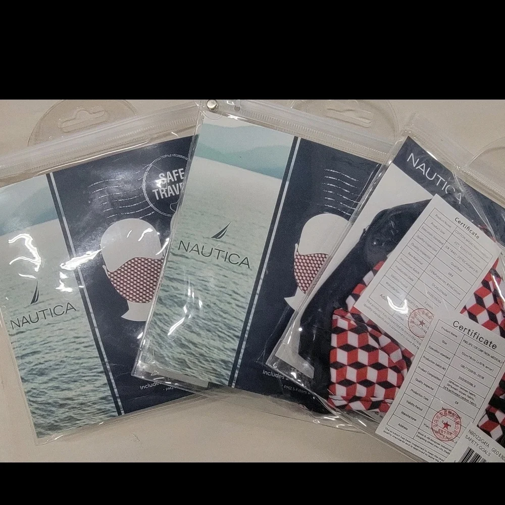 Lot of 6 (3 Packs of 2) Nautica Goals 2 Face Masks w/ Carbon Filters & Bag NEW!